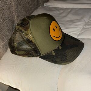 OTTO Olive Green Camo Smiley Trucker Hat